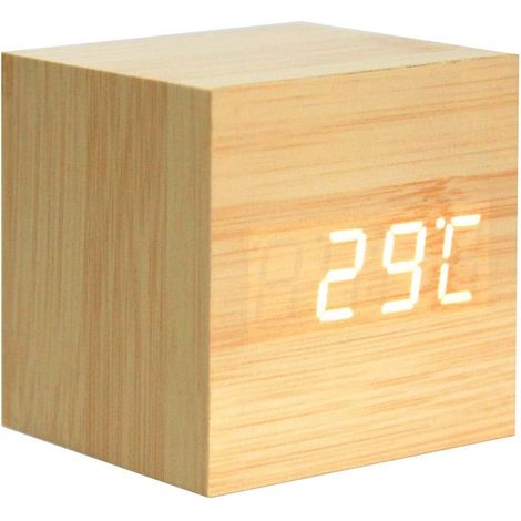 Réveil en bois-Mini horloge numérique avec 3 niveaux de luminosité et commande vocale, parfait pour les voyages en famille