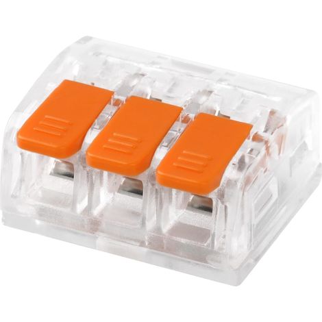 100 Piece 3 Way Lever Connection Terminals - Quick and Compact Electrical Connectors for All Wire Types (0.2-4mm²), Reusable Connection Terminals, Transparent/Orange (1/5)