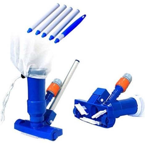 Aspirateur de Piscine,Kit d'entretien pour Piscine,Mini Aspirateur Manuel à Vide avec Brosse et 5 Pôles et Sac en Filet,Kit de Nettoyage Piscine pour Piscine Hors Sol