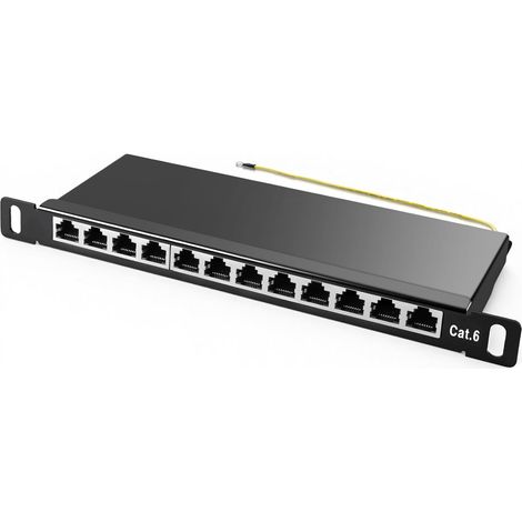 Panneau de distribution CAT 6 12 ports - Panneau de raccordement réseau LAN blindé RJ45 avec barre LSA, panneau de brassage 10 Gbit/s 10 pouces pour câble de pose Cat6A/6/CAT5 (1/5)