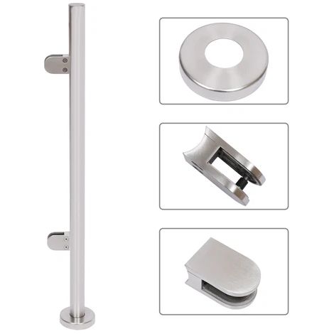 110cm Stainless Steel Balustrade Post Corner Post Grade Glass Clamps with Base (1/5)