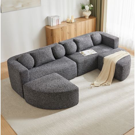 Canapé modulaire convertible 292x165x68 cm noir en chenille sans montage (1/5)