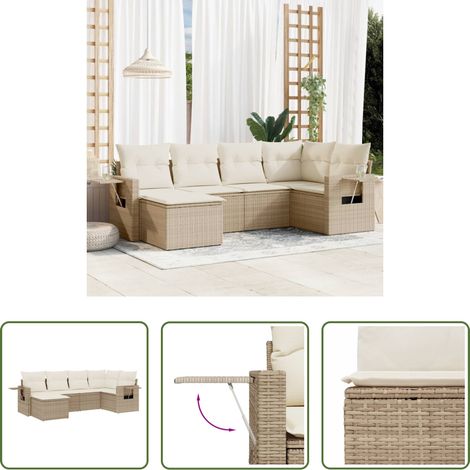 Gartensessel -  6-tlg. Garten-Sofagarnitur mit Kissen Beige Poly Rattan (1/5)