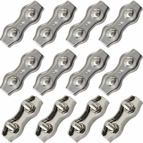 Duplex Pinces En Acier Inoxydable Double Serre CâBles Inox Connecteur De Corde Pince Serre CâBles Duplex Pince M2 Pince De CâBle Pour CâBles De CâBles MéTalliques De 1.5mm, Argent 12 PièCes (1/5)