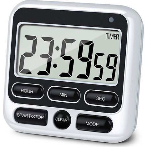 Temporizador de cocina digital con interruptor de encendido/apagado, reloj de 24 horas y alarma, función de cuenta regresiva para profesores de cocina, pantalla LCD grande, imán potente (1/5)