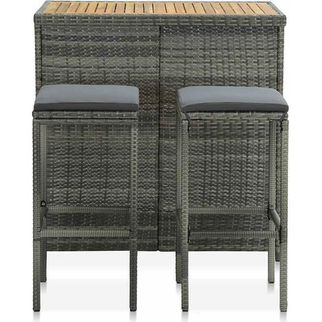 Set de 1 Table et 2 Tabourets de bar, Ensemble Table et Chaises Résine tressée Gris OIB2470E (1/5)