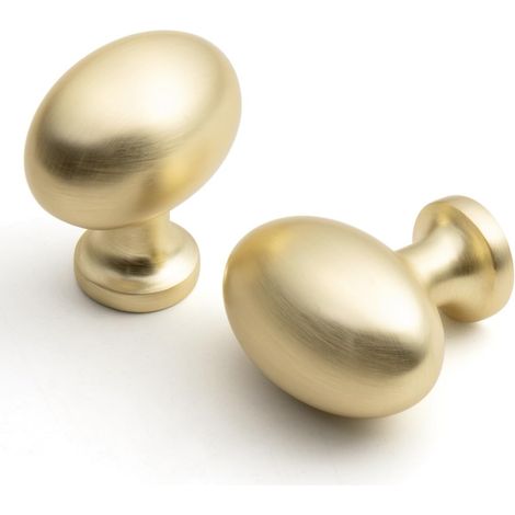 Boutons de meuble ovales en finition or brossé, en alliage de zinc, pour tiroirs, commodes, placards et armoires (lot de 10, or brossé, forme ovale/œuf) (1/5)