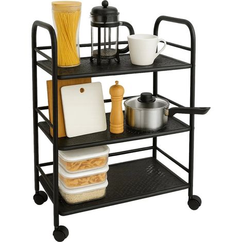 Carrello multiuso con rotelle 3/4 ripiani e versione slim – Bianco/Nero 3 Ripiani-Nero