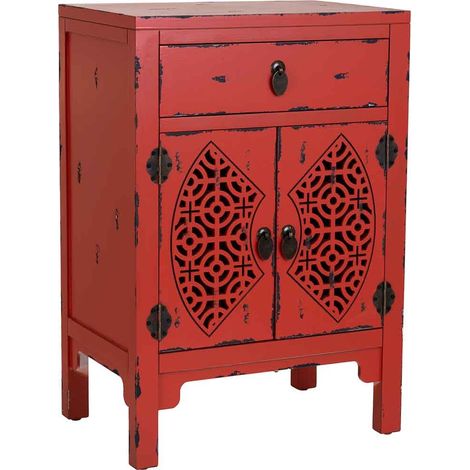 Mesita de madera lacada de 1 cajón y 2 puertas 48x32x70h cm - Rojo (1/5)