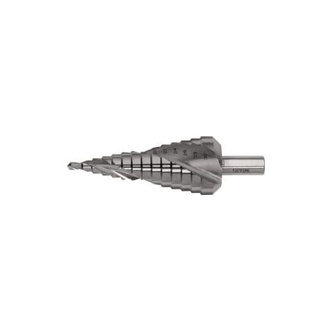 Broca escalonada  Broca 4-30mm  HSS ranura  espiral Z.2  Escalones 14  TECWERK (1/3)