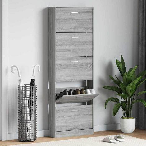 vidaXL Zapatero madera contrachapada gris Sonoma 59x17x169 cm (1/5)