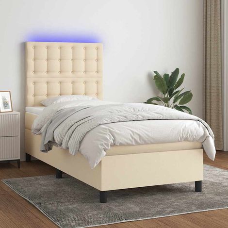 Cama box spring colchón y luces LED tela crema 100x200 cm (1/5)