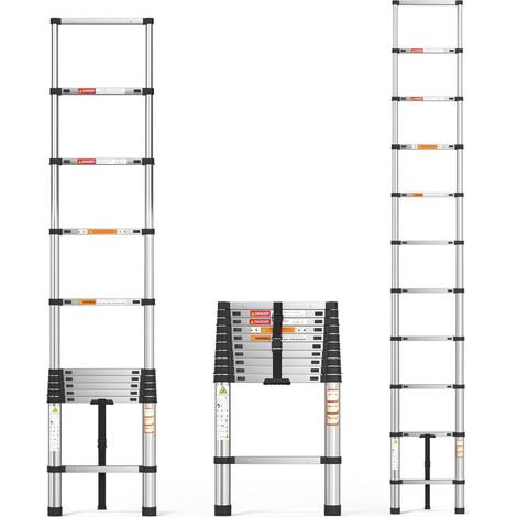 échelle pliante de 3,2 mètres, 10,5 pieds, échelle de grenier rétractable multifonctionnelle, échelle de toit, échelle pliante portable, adaptée à la maison, au jardin, au bureau, antidérapante