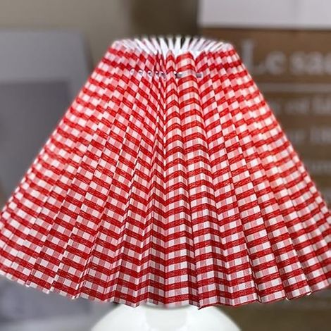 Abat-jour plissé en tissu, style japonais, douille E27, 25 x 16 x 8 cm, pour chambre et bureau (abat-jour à carreaux rouges) (1/5)