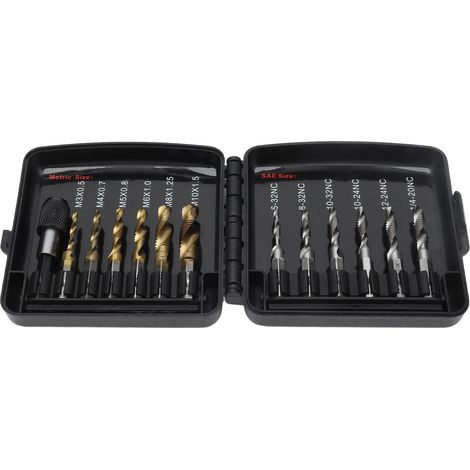 Kombiniertes Gewindebohrer-Set HSS metrisch Ti-beschichtet US-System Pure Schnellwechseladapter 1/4 Zoll (1/5)