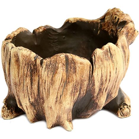 Pot de fleurs en ciment pour plantes succulentes, design rustique en forme de souche d'arbre, petit pot pour jardin. (1/3)