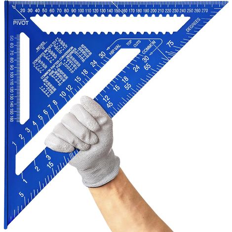 12 Pouces Équerre Menuisier Aluminium, Règle Triangle (Bleu) Équerre Charpentier Métrique, Mesure Angle, Graduation Laser, Base 45 90 Degrés, Outil Bois et Bricolage (1/5)