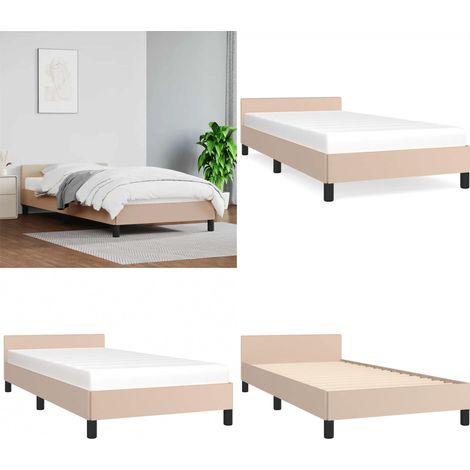 Bettgestell mit Kopfteil ohne Matratze Cappuccino 100x200 cm - Bettesrahmen - Doppelbett - Kopfteil - Kunstleder - Braun - Home & Living