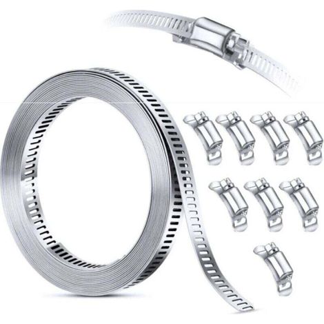 Kit d'assortiment de colliers de serrage en acier inoxydable 304, 3M découpée sur mesure + 8 attaches plus solides, grande bande d'engrenage à vis sans fin réglable
