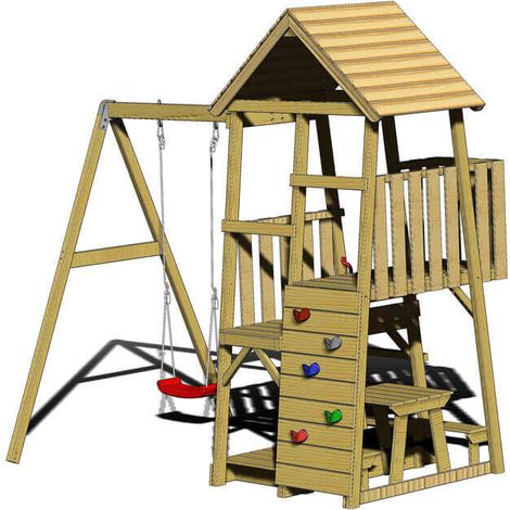 Wendi Toys Tour de jeux en bois Gorilla avec toboggan, mur d'escalade, balançoire et table de pique-nique Nature 290x270x270 cm (1/5)