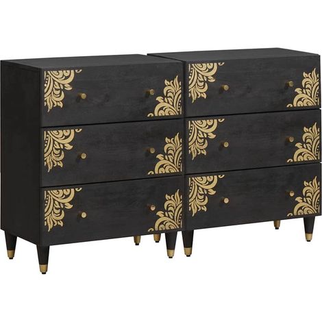 Sideboard 2 pcs Schwarz 60 x 33 x 75 cm Massivholz Mango