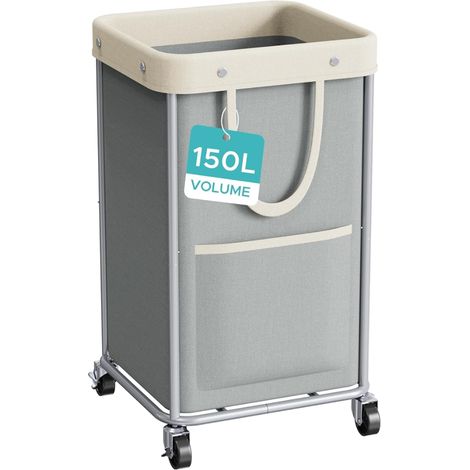 Panier a Linge sur Roulettes, Grande Capacité Paniere Sac à Linge Amovible, Bac Stabilisé en Tube D'acier avec poignée, Laundry Basket pour la Chambre, Bain,Buanderie(Gris) (1/5)