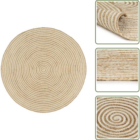 Tapis fait à la main Jute avec design de spirale Blanc 90 cm - Tapis De Jute - Tapis Naturel - Tapis Artisanal - Tapis Rond - Tapis Blanc (1/5)