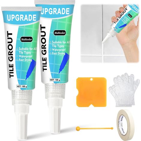 Kit de réparation de joints carrelage, 2 stylos de joint avec outils pour salle de bain et cuisine, fissures sur évier, baignoire, WC, séchage rapide et mastic pour carreaux étanche (Blanc) (1/5)