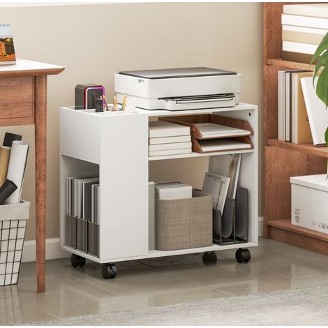 Carrello per stampante con scomparto separato, ripiani aperti, 70 x 34 x 60 cm, bianco (1/5)
