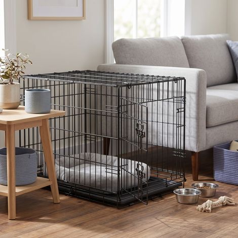 Cage de Transport Pliable pour Chien, avec Plateau en Plastique et 1 Porte, Taille L, Noir (1/5)
