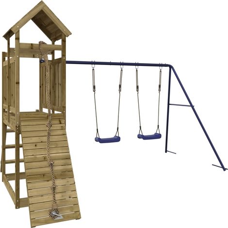 Aire de jeux d'extérieur balançoires toboggan portiques robuste jeux jardin 313 x 248 x 214 cm bois de pin imprégné (1/5)