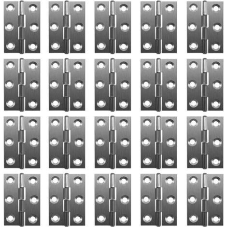 Lot de 20 charnières pliables à 180 ° en acier inoxydable pour piano 20 mm avec 6 trous de montage
