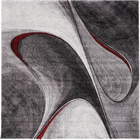 Tapis carré 140x140 rouge et gris motif géométrique pour salon et chambre