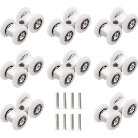 Roulettes pour portes coulissantes, 8 pièces, Blanc, Aluminium, Plastique (1/4)