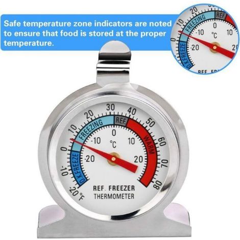 3 PCS Thermomètre Réfrigérateur Grand Cadran en Acier Inoxydable de Température pour Congélateur Refroidisseur avec Crochet Suspen (1/5)