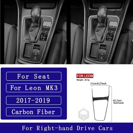 (2 RHD) Convient pour Seat Leon MK3 2013-2020. Accessoires auto : autocollant décoratif en fibre de carbone pour panneau de porte avec navigation centrale, radio, lecteur CD et climatisation. (1/4)