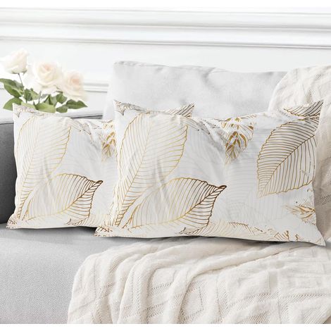 Lot de 2 Decorative Housse de Coussin 40x60 cm Flowers Housse de Canapé Décoratifs Motif Plante à Fleurs Sauvages Taie d'oreiller pour Chambre et Ferme Maison Salon -Feuilles Dorées (1/5)