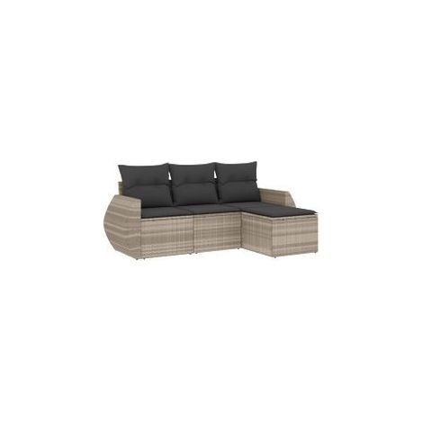 Salon de jardin 4 pcs avec coussins gris clair résine tressée (1/4)