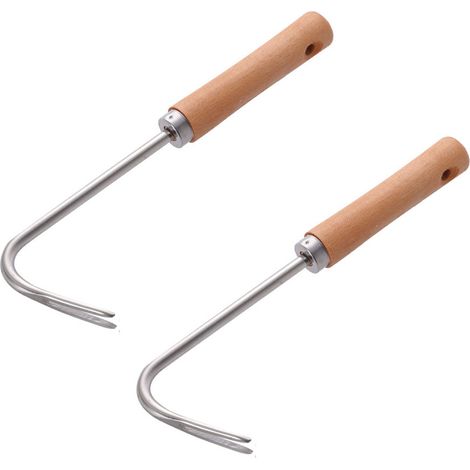 Lot de 2 désherbeurs manuels de jardin, manche en bois, outil pratique pour entretien extérieur (1/5)