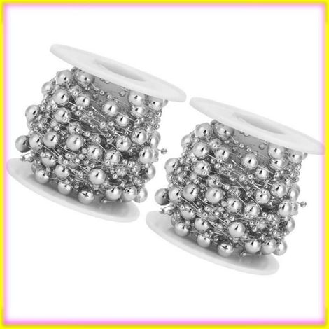 EJ.life Lot de 2 guirlandes de perles en plastique ABS pour décoration de mariage et de Noël Perles rondes argentées 10m/rouleau (1/5)