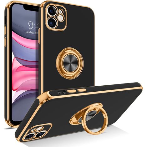 Étui avec support annulaire à 360°, antichoc, fin et doté d'une béquille magnétique pour voiture, pour iPhone 11 (6,1 pouces), idéal pour hommes et femmes. Protection antidérapante. (1/5)