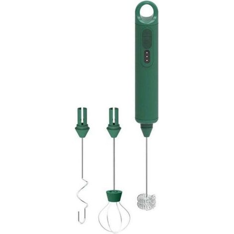 Mousseur À Lait - 280 W - 3 Têtes Interchangeables - 3 Vitesses Réglables - Acier Inoxydable 304 - Vert - 1 Pièce