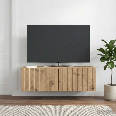 Meuble TV mural 98 x 41 x 30 cm, 2 portes, bois d’ingénierie, chêne artisanal - PANGIVO (1/5)