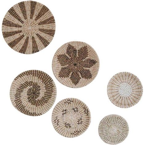 6er-Set handgefertigte Wandkörbe im Boho-Stil aus gewebtem Seegras, dekorative Hängetabletts