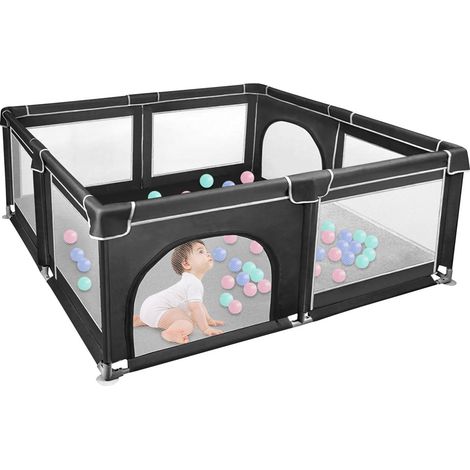 Laufstall Baby,Kinderlaufstall,Haloyo®,Baby Gitter Laufstall,Oxford-Gewebe Laufgitter Baby,Atmungsaktives Netzdesign,180 x 150 x 66cm,Schwarz (1/5)