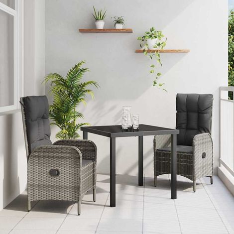 3-teiliges Garten-Dining-Set Grau Poly-Rattan vidaXL952336 (1/5)