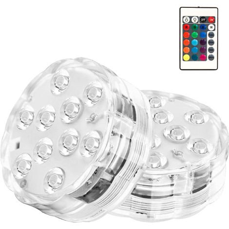 (2 Pack) Submersible LED Light, IP68 Magnet Underwater Lights, RGBW Changing Remote Controlled Pool Lights for Aquarium, Vase Base, Pond, Pool Floor