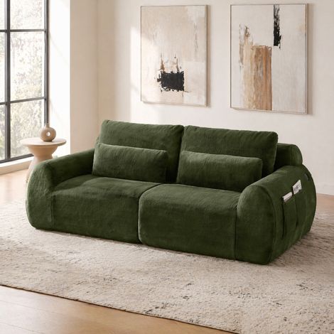 Canapé 2 places compact USB poche latérale vert OKMYHOME (1/4)