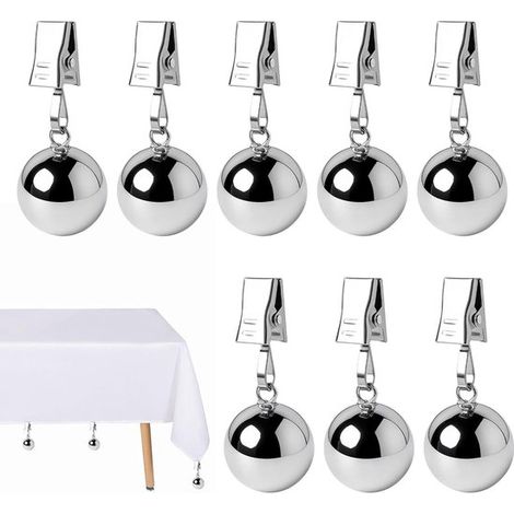 Pinzas de peso para manteles - Bolas pesadas - Para comedor al aire libre - Doble resistencia al viento - 8 piezas - Plata mate (1/5)