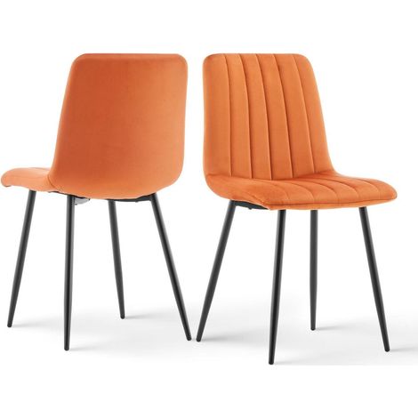 Esszimmerstühle 2er Set Samt Orange mit Metallbeinen, gepolstert (1/5)